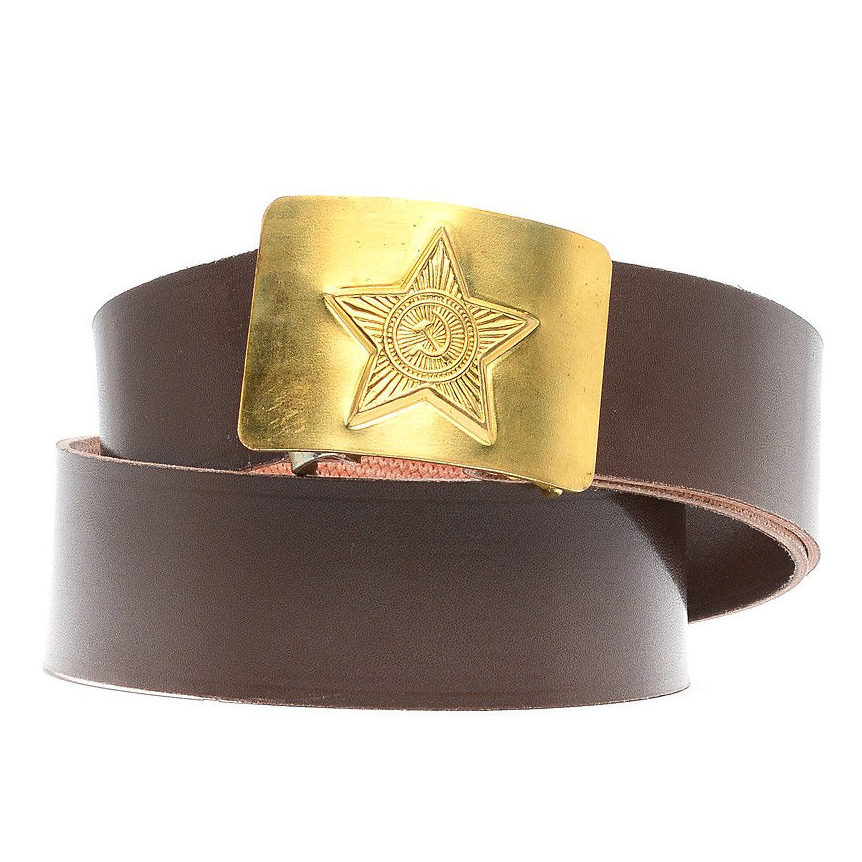 Ремень солдатский кожаный коричневый с латунной бляхой (новодел) Ремень солдатский кожаный коричневый с латунной бляхой (новодел)